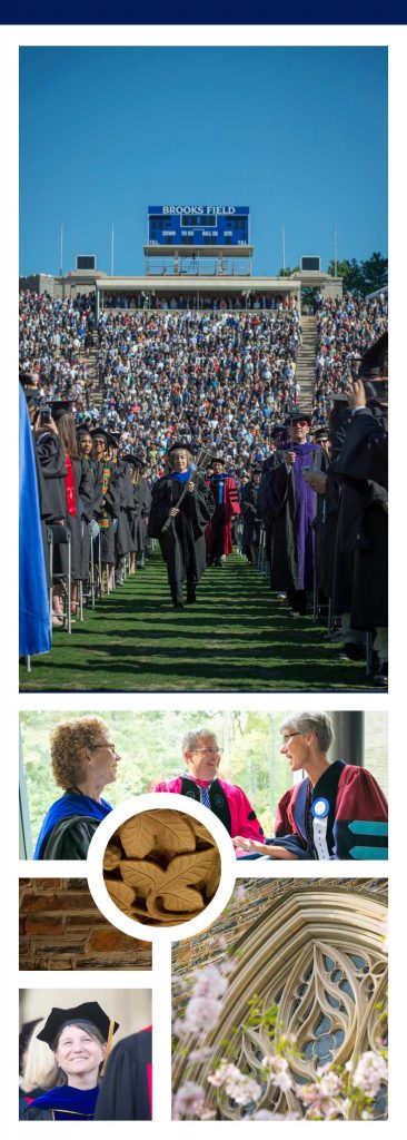 Collage: The many ways faculty participating in Commencement at Duke, from leading the procession to congratulating new graduates.